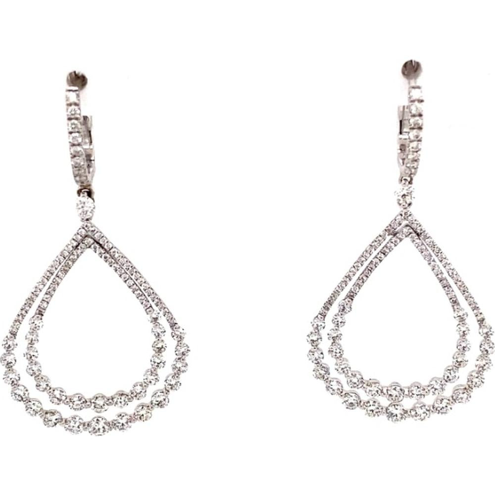18K White Gold Open Teardrop Diamond Drop Earrings by Afarin