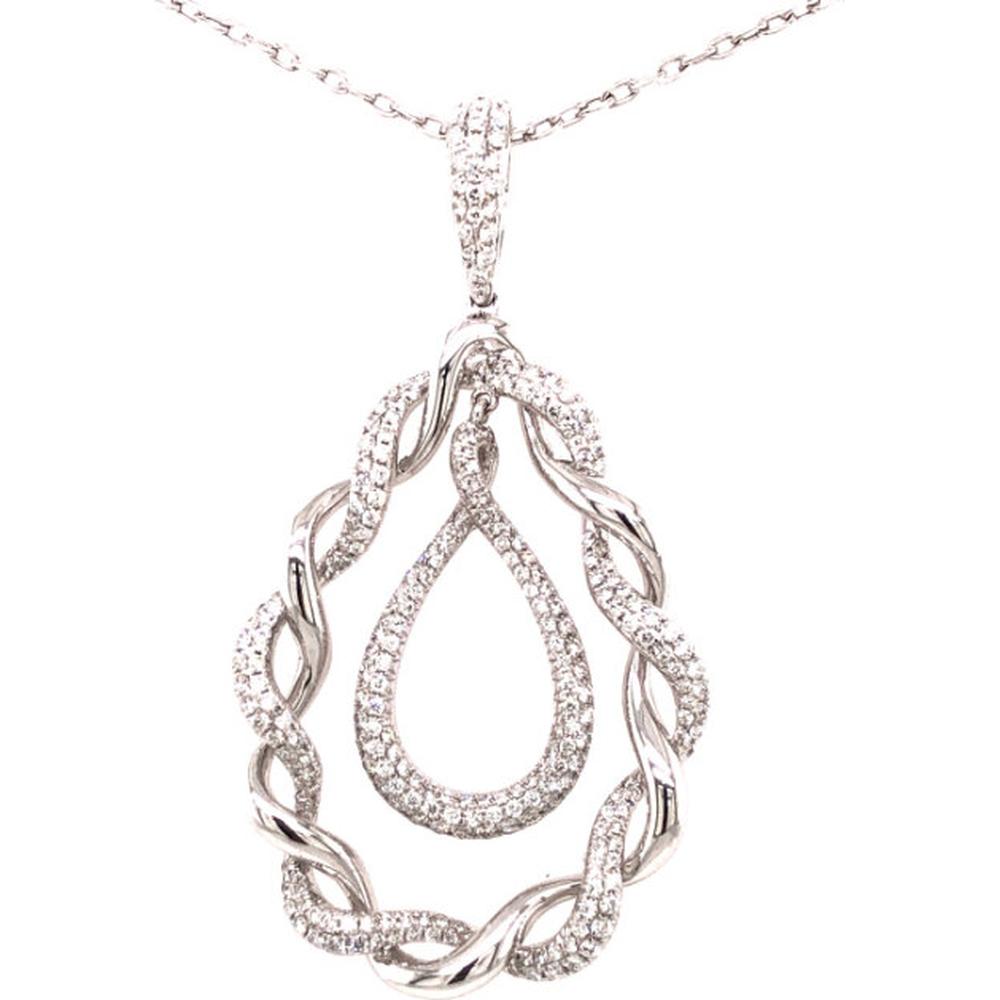 18K White Gold Open Teardrop Diamond Pendant Necklace by Afarin