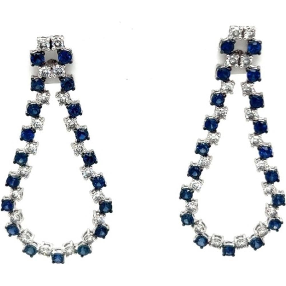 18K White Gold Open Teardrop Drop Earrings with Blue Sapphires and Diamond Accents by Afarin