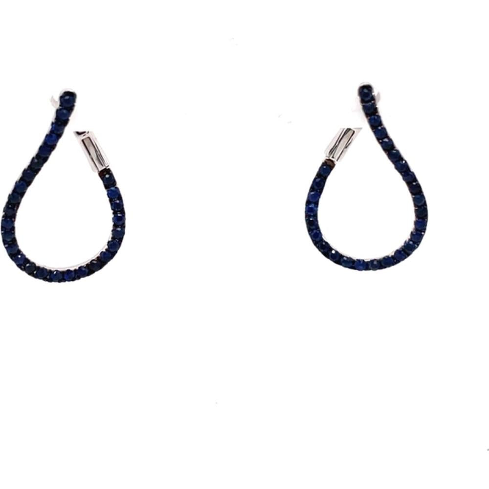 18K White Gold Open Teardrop Drop Earrings with Round Blue Sapphires by Afarin
