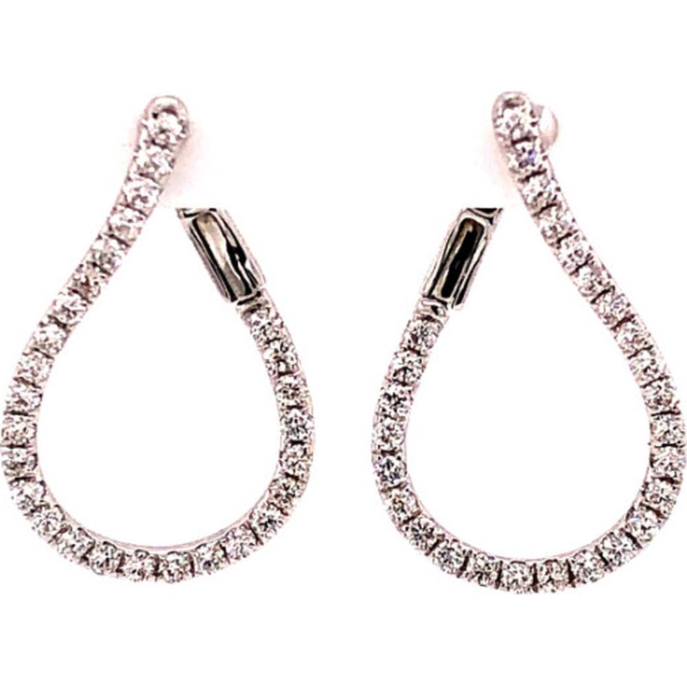 18K White Gold Open Teardrop Drop Earrings with Round Diamonds by Afarin