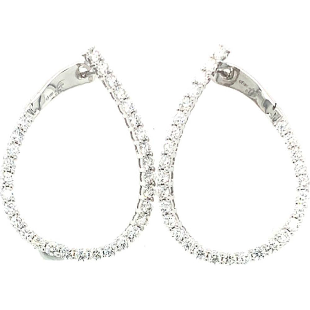 18K White Gold Open Teardrop Drop Earrings with Round Diamonds by Afarin