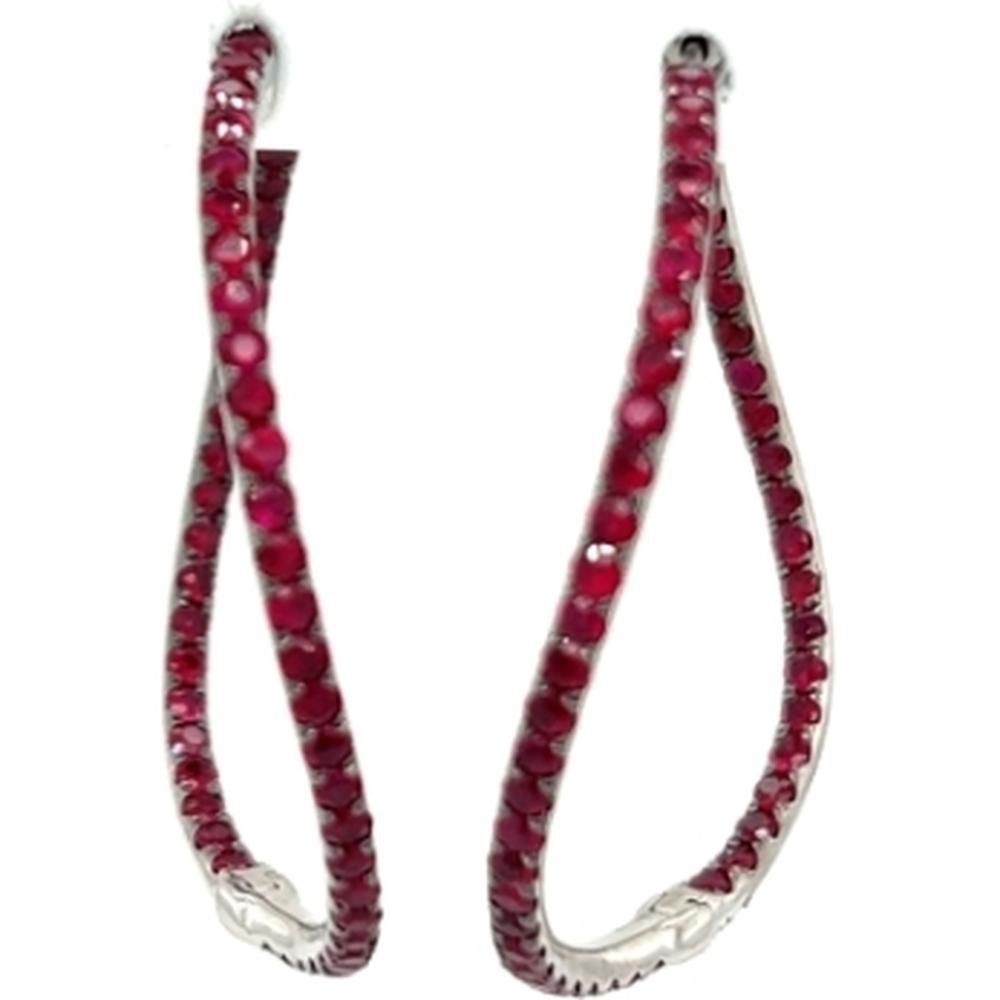 18K White Gold Open Teardrop Drop Earrings with Rubies by Afarin