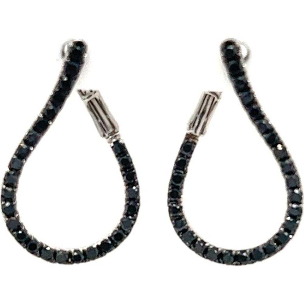18K White Gold Open Teardrop Earrings with Black Diamonds by Afarin