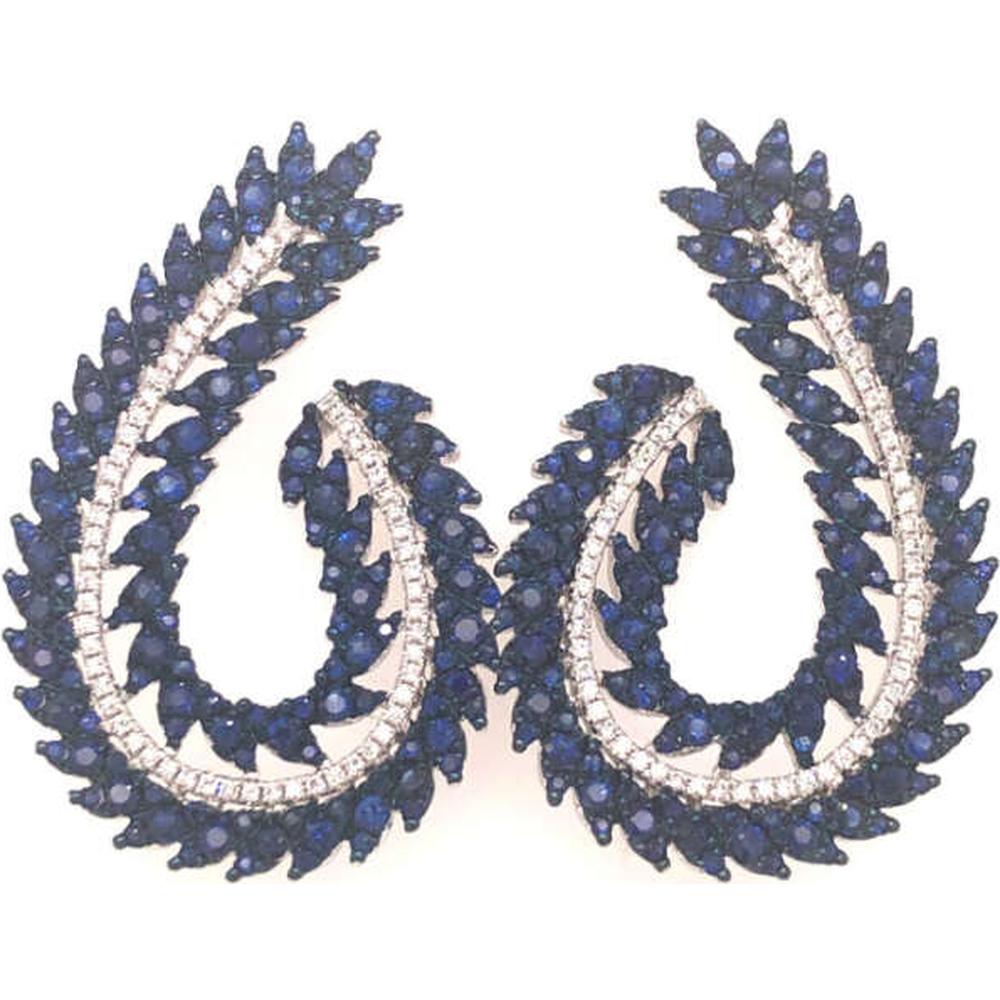 18K White Gold Open Teardrop Earrings with Blue Sapphires and Diamonds by Afarin