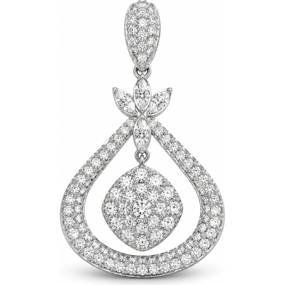 18K White Gold Open Teardrop Pendant with Pavé Set Round and Marquise Diamonds - 2.37 Carat Total Diamond Weight by Auriventus
