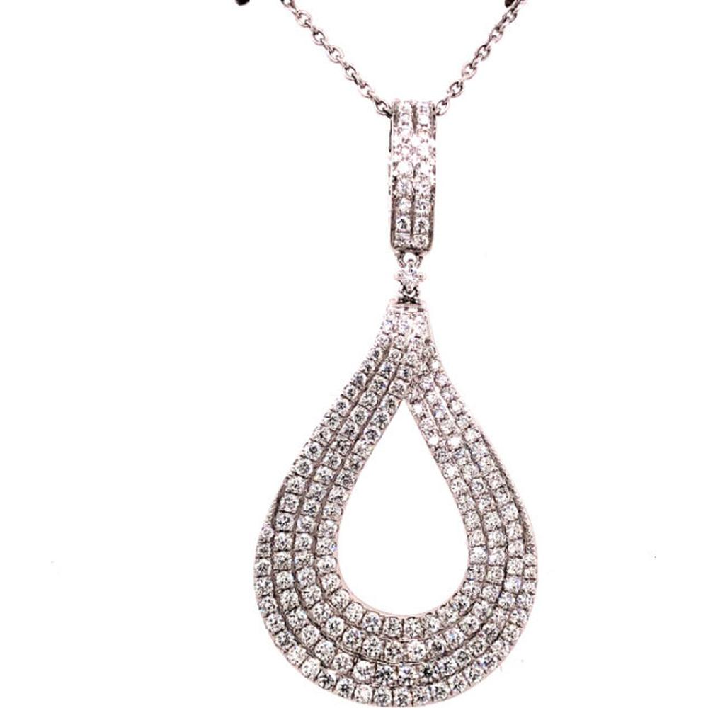 18K White Gold Open Teardrop Pendant with Round Diamonds by Afarin