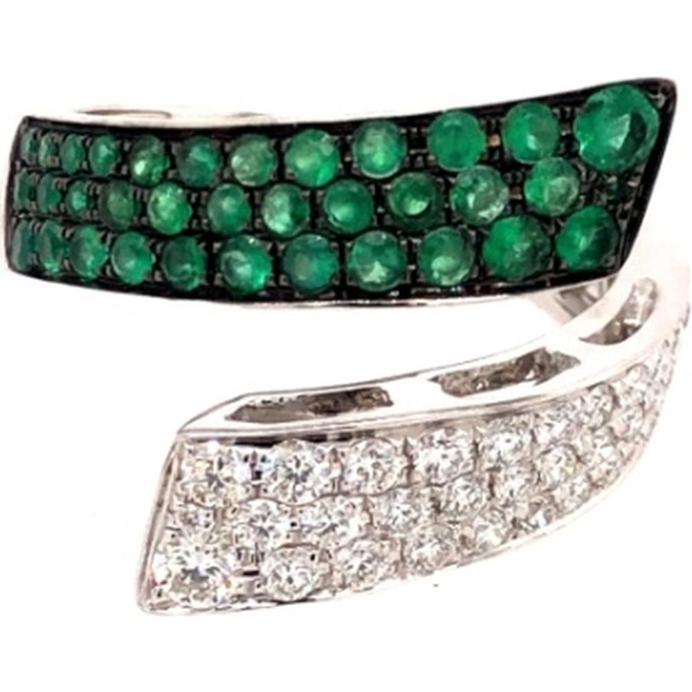 18K White Gold Open Wrap Ring with Pavé Emeralds and Diamonds by Afarin