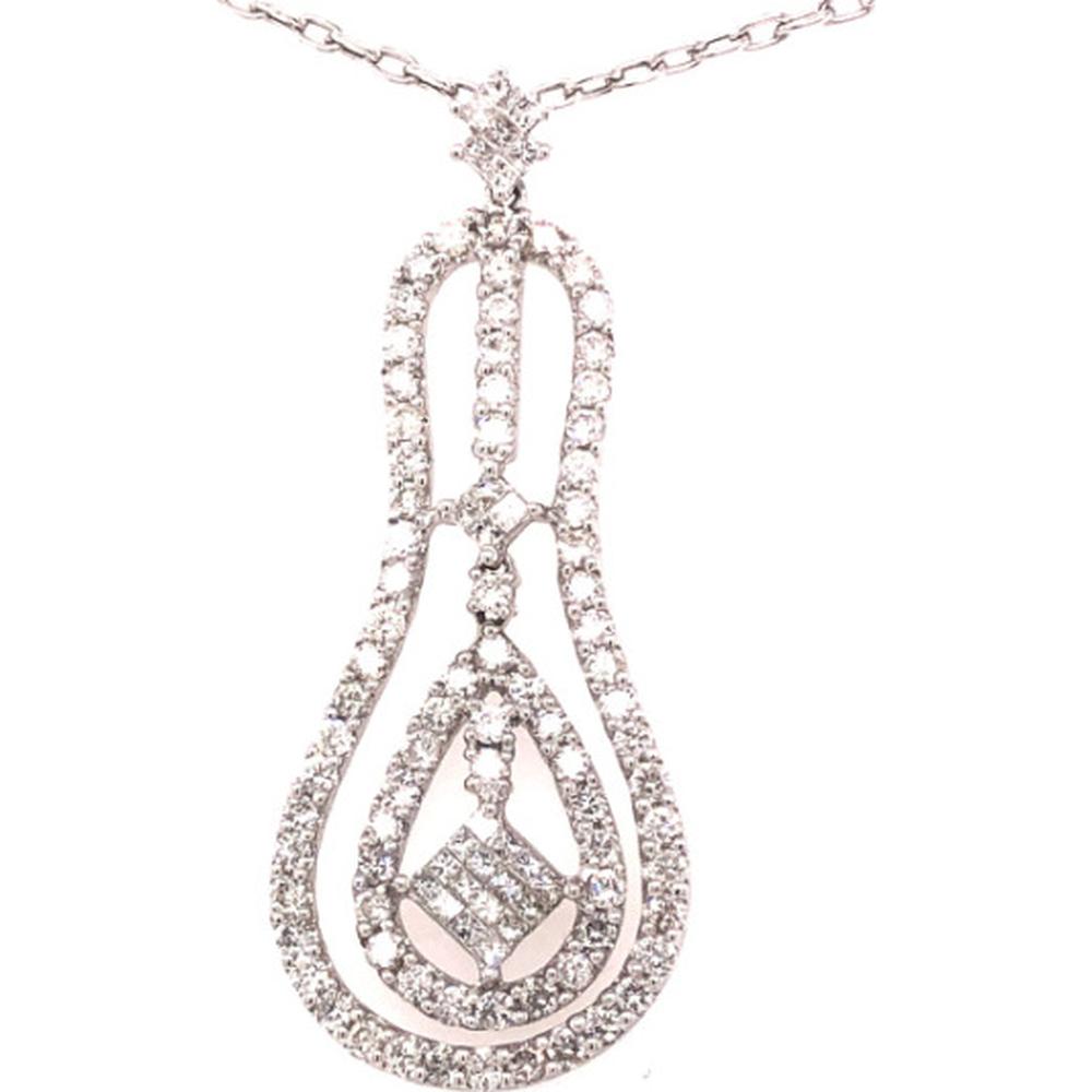 18K White Gold Openwork Diamond Pendant Necklace with Round Diamond Accents by Afarin