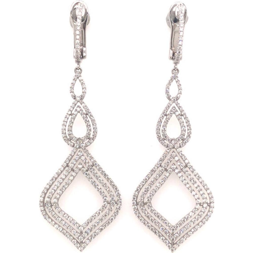 18K White Gold Openwork Drop Diamond Earrings with Pavé Set Geometric Diamond Motif by Afarin
