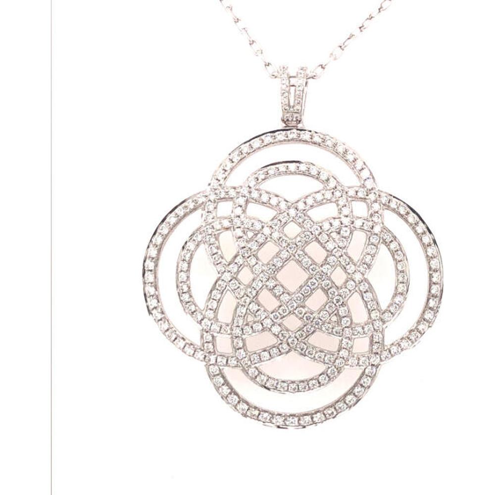 18K White Gold Openwork Floral Diamond Pendant Necklace by Afarin