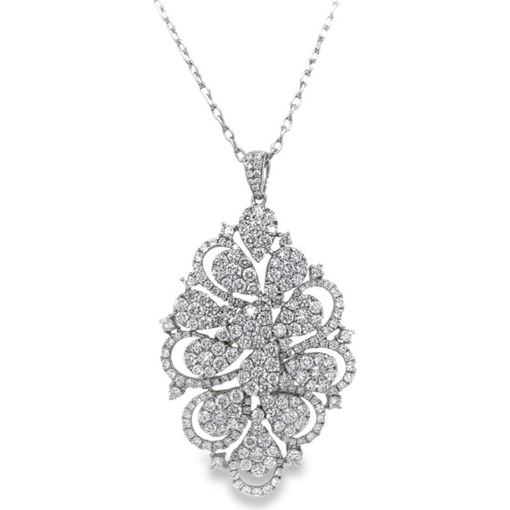 18K White Gold Openwork Floral Diamond Pendant Necklace by Afarin
