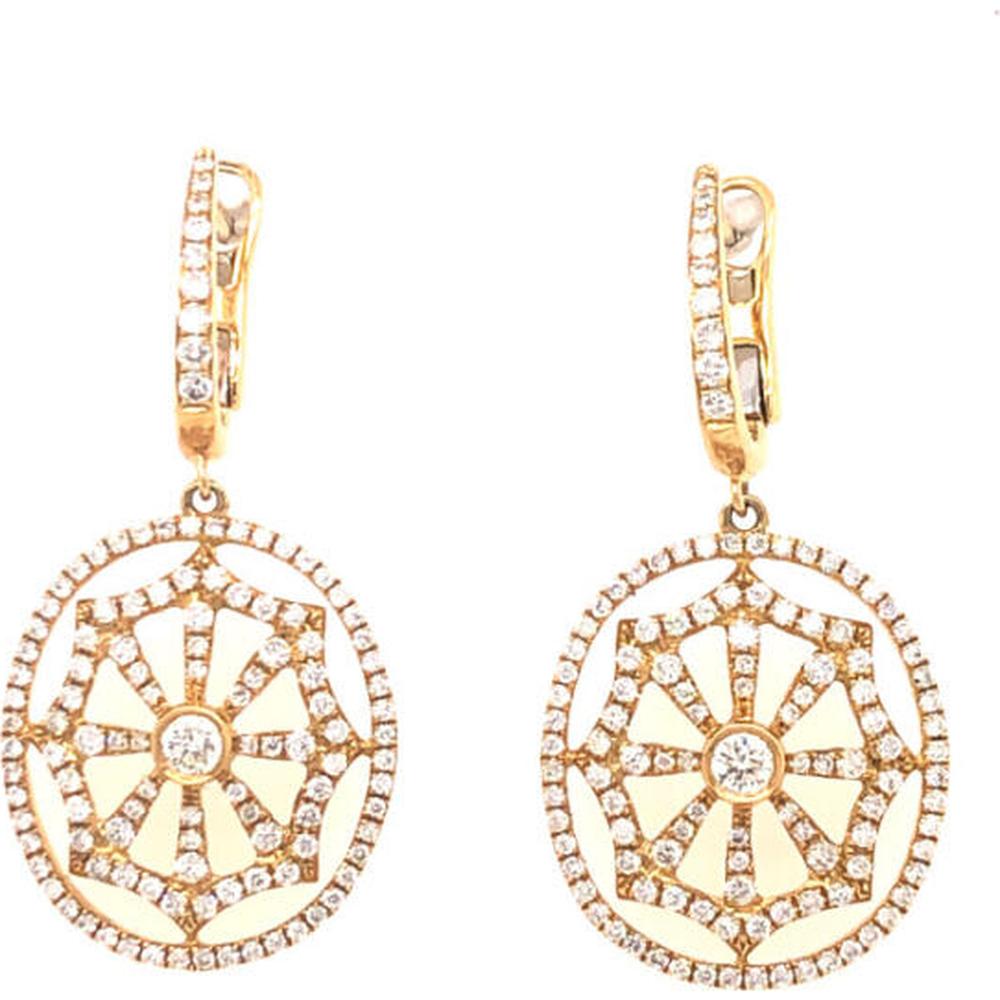 18K White Gold Openwork Geometric Drop Earrings with Round Diamonds by Afarin