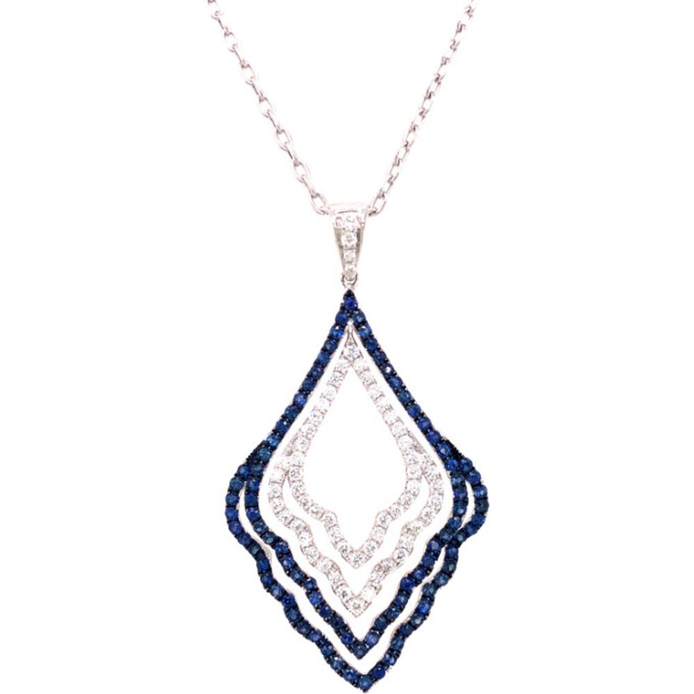 18K White Gold Openwork Pendant Necklace with Blue Sapphires and Diamonds by Afarin