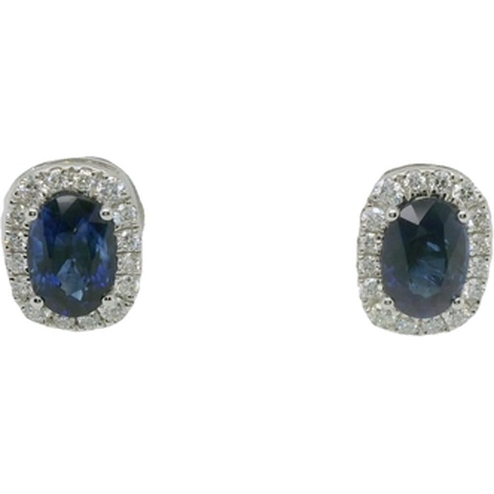 18K White Gold Oval Blue Sapphire and Diamond Halo Stud Earrings by Afarin