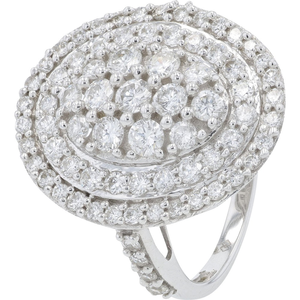 18K White Gold Oval Cluster Halo Ring with Prong-Set Round Diamonds - 2.00 Carat Total Diamond Weight