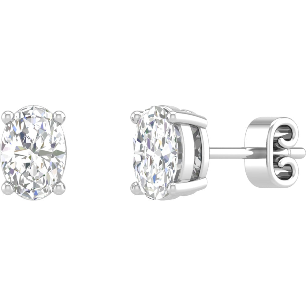 18K White Gold Oval Cut Lab Diamond Stud Earrings - 1.04 Carat Total Weight, E-F Color VS2 Clarity, Push-Back Setting with IGI Certificate - Covaloro Fine Jewelry