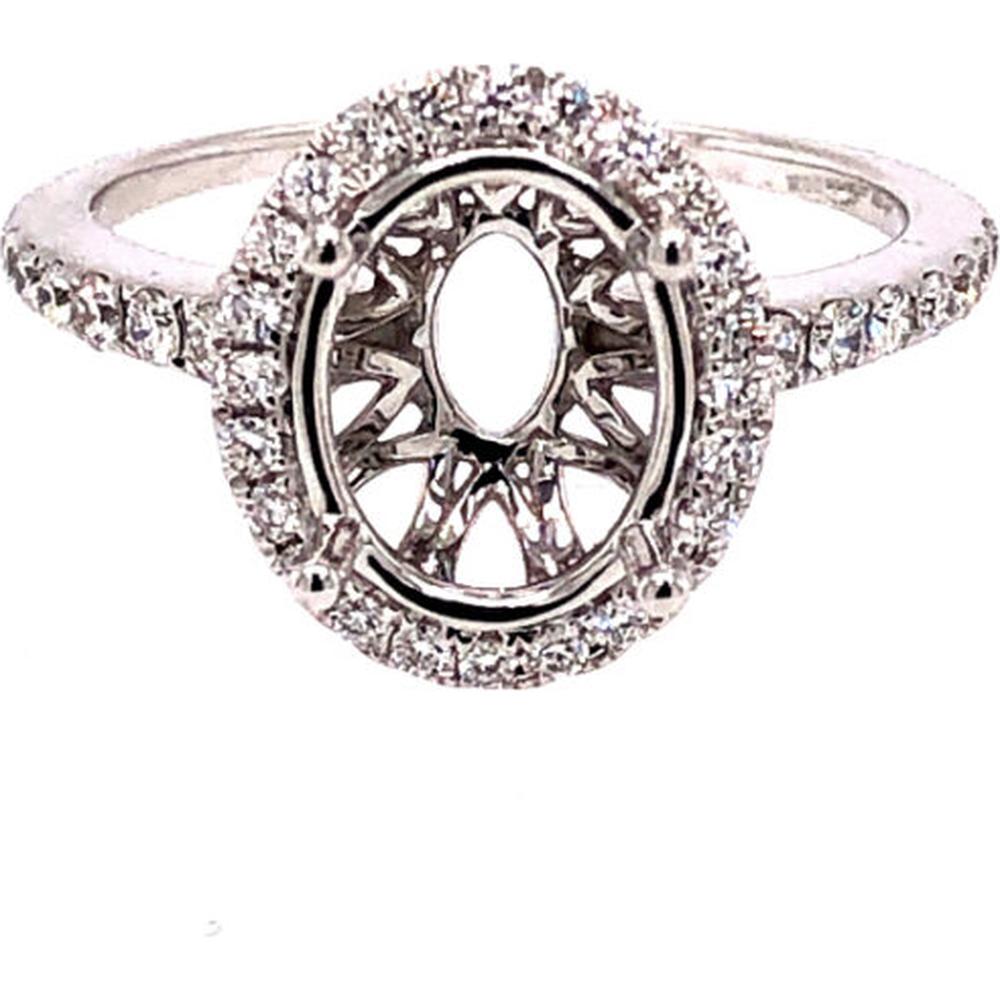 18K White Gold Oval Halo Semi Mount Ring with Diamond Accents by Afarin