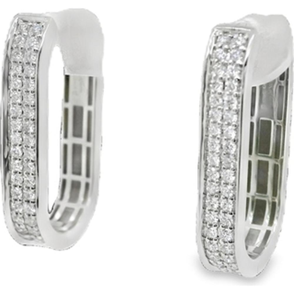 18K White Gold Oval Huggie Earrings with Pavé Set Round Diamonds by Afarin