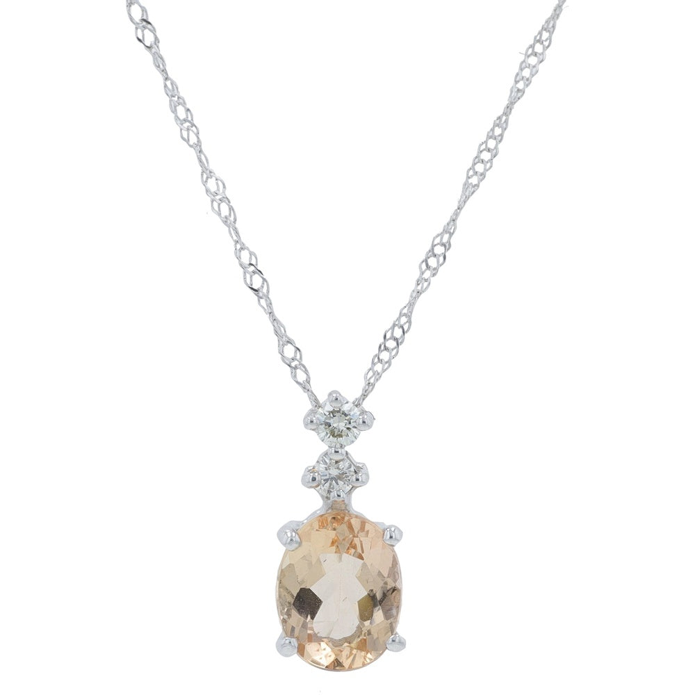18K White Gold Oval Imperial Topaz Pendant with Cascading Round Diamond Accents - 0.99 Carat Total Topaz Weight, 0.05 Carat Total Diamond Weight