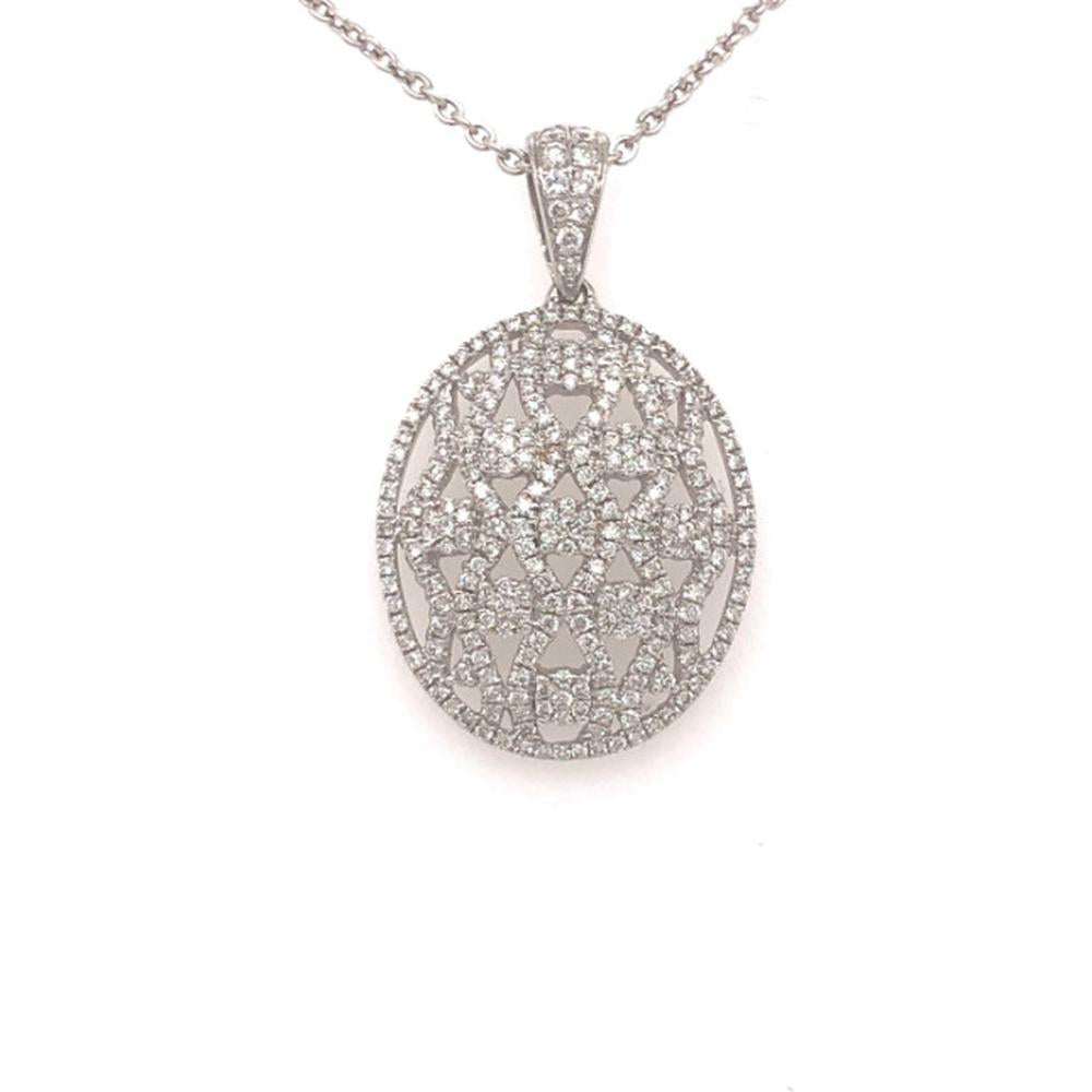 18K White Gold Oval Openwork Diamond Pendant Necklace by Afarin