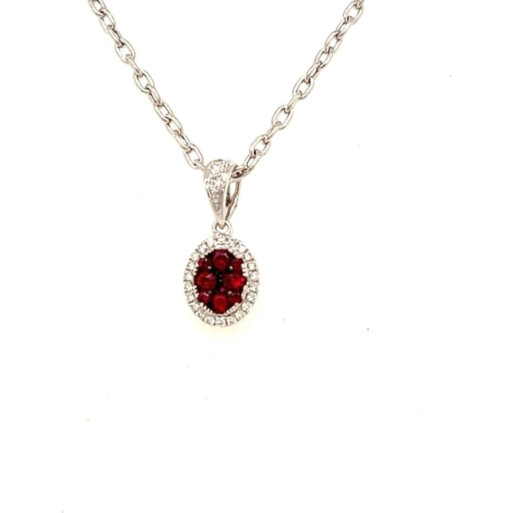 18K White Gold Oval Ruby Cluster Pendant with Diamond Halo by Afarin