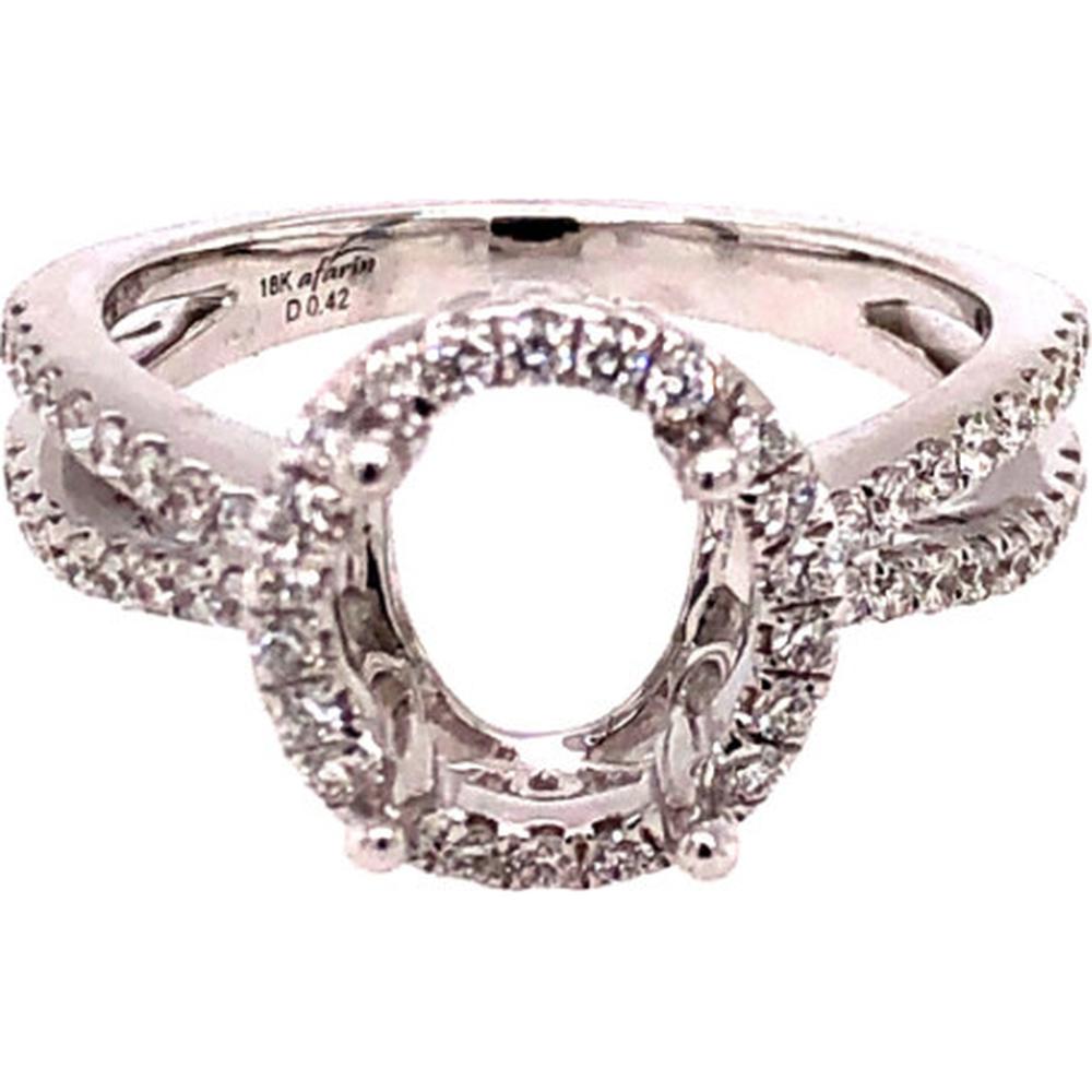 18K White Gold Oval Semi-Mount Ring with Diamond Halo and Split Shank - 0.42ct Total Diamond Weight by Afarin