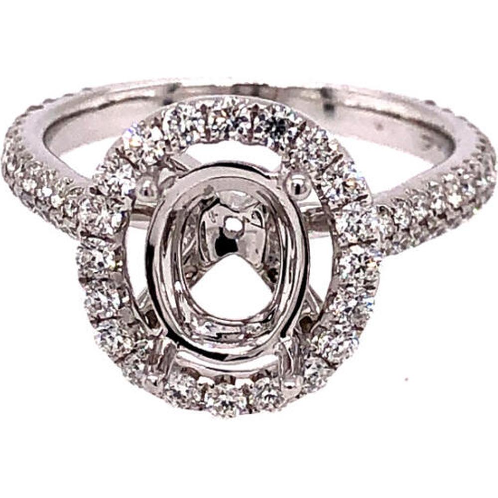 18K White Gold Oval Semi-Mount Ring with Double Halo and Diamond Accent Band by Afarin