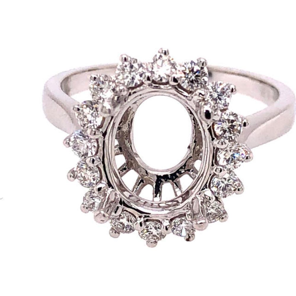 18K White Gold Oval Semi-Mount Ring with Round Diamond Halo by Afarin