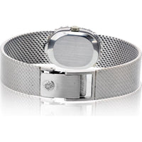 18K White Gold Oval Vintage Patek Philippe Beyer Watch with Diamond Bezel and Mesh Bracelet