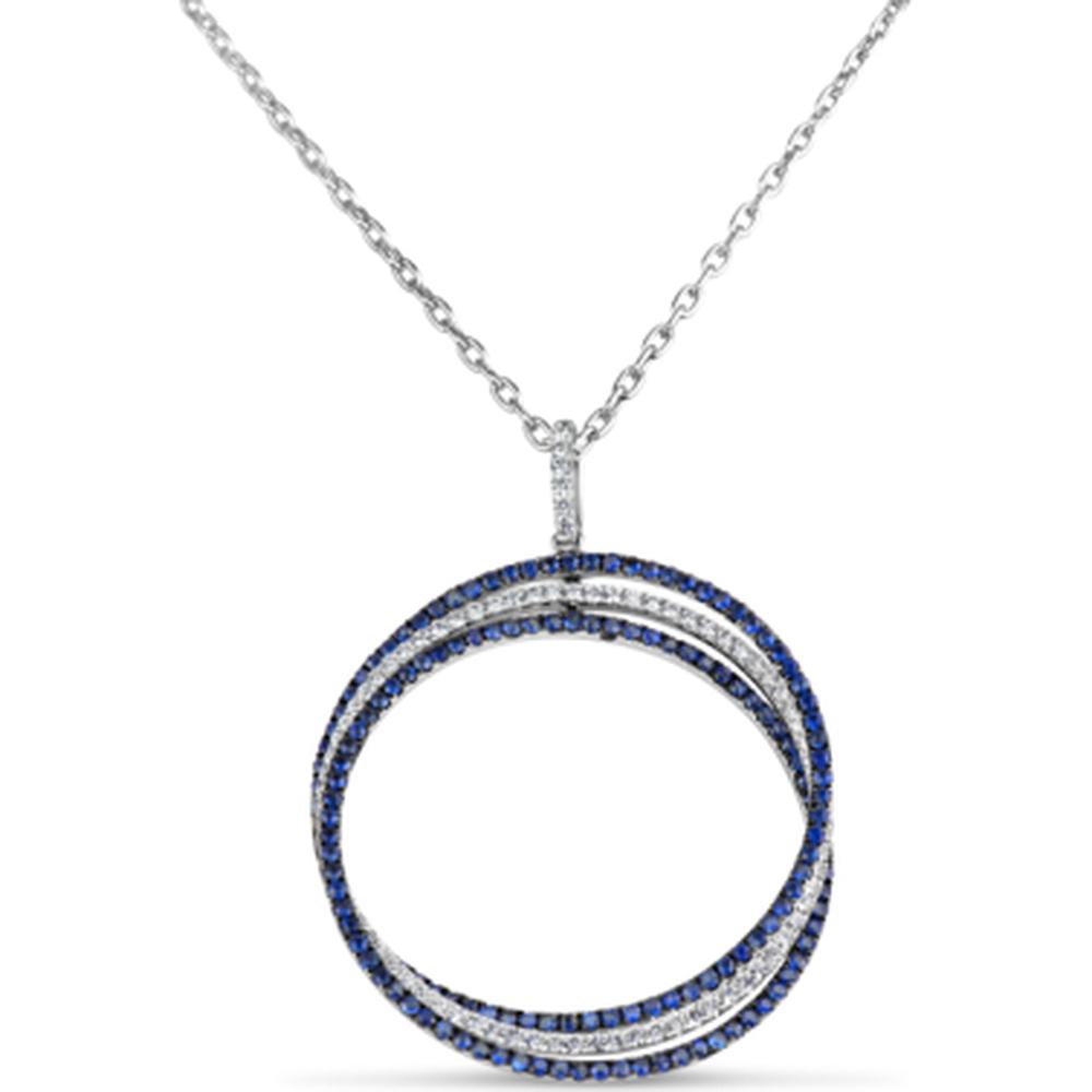 18K White Gold Overlapping Circle Pendant Necklace with Diamonds and Blue Sapphires by Afarin