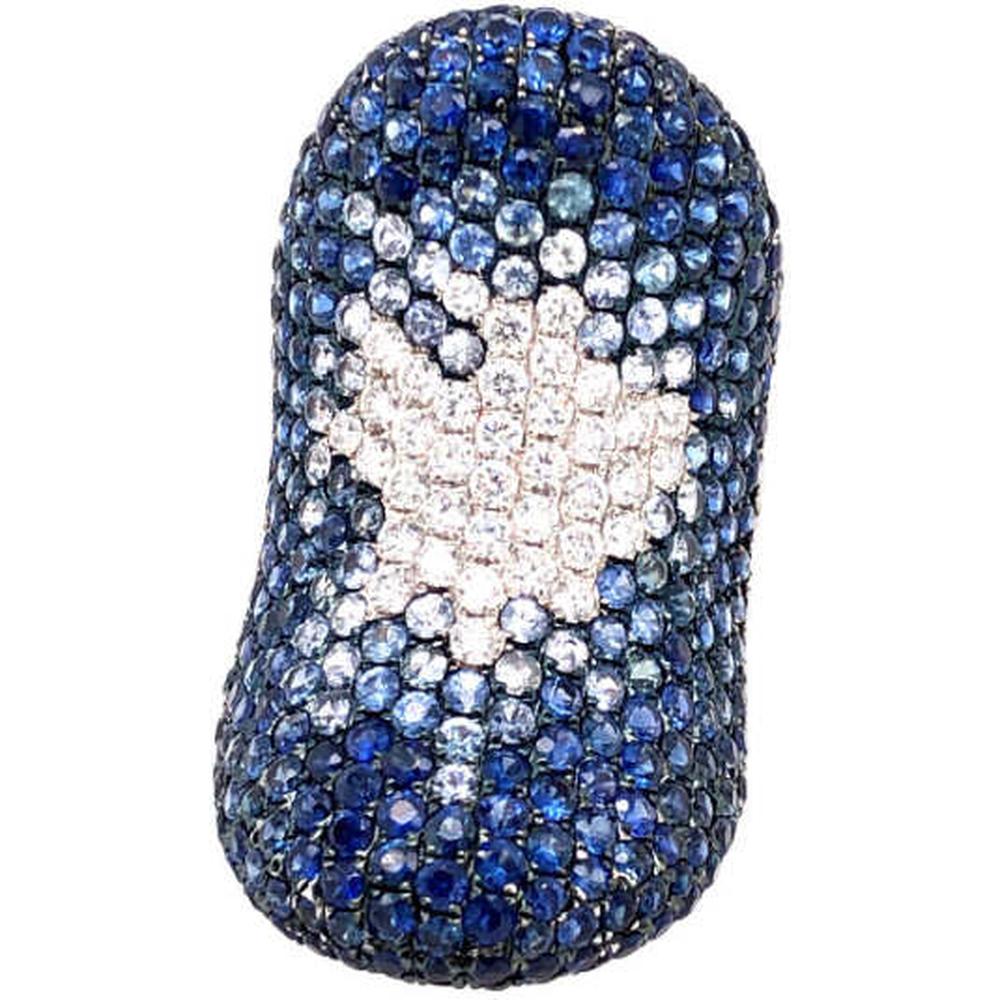 18K White Gold Pavé Blue Sapphire and Diamond Statement Ring by Afarin