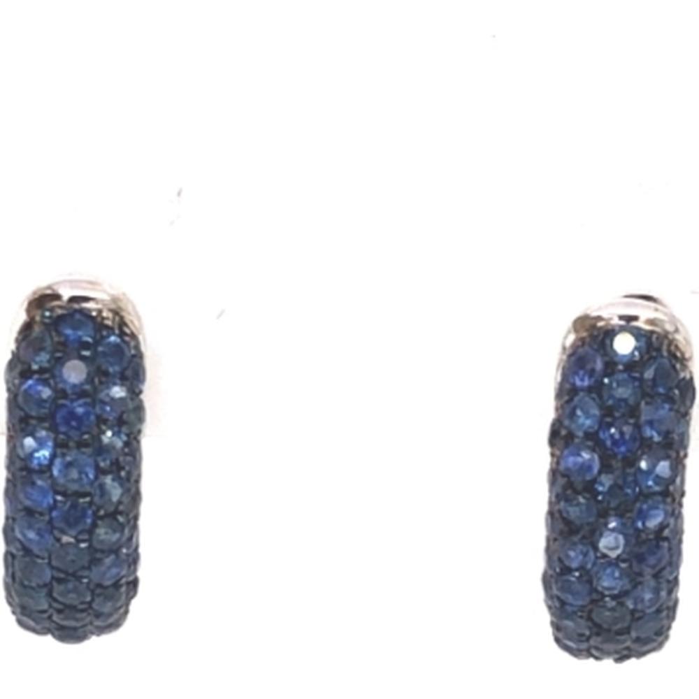 18K White Gold Pavé Blue Sapphire Huggie Earrings by Afarin