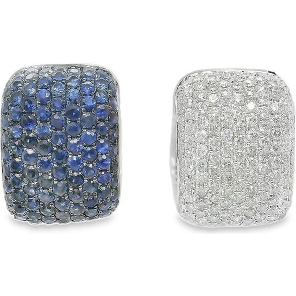 18K White Gold Pavé Diamond and Blue Sapphire Huggie Earrings by Afarin