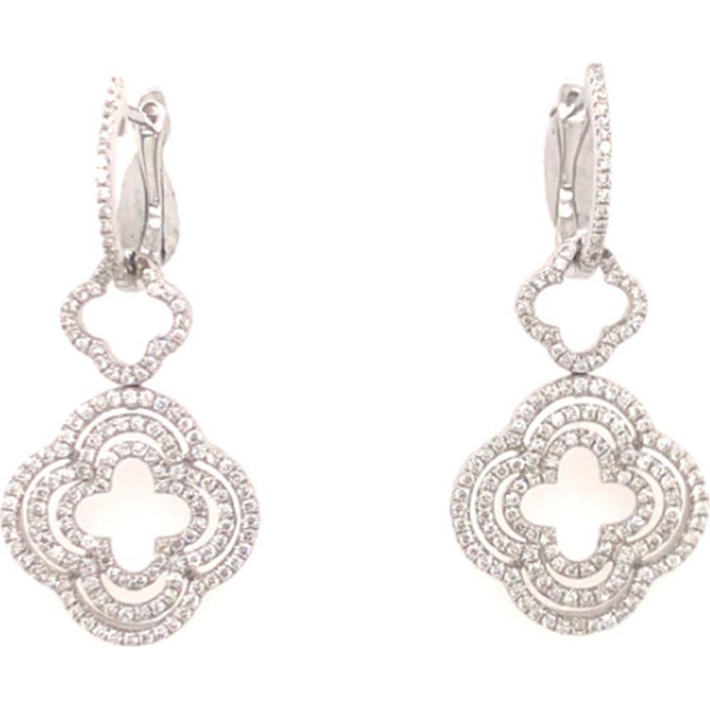 18K White Gold Pavé Diamond Quatrefoil Drop Earrings by Afarin