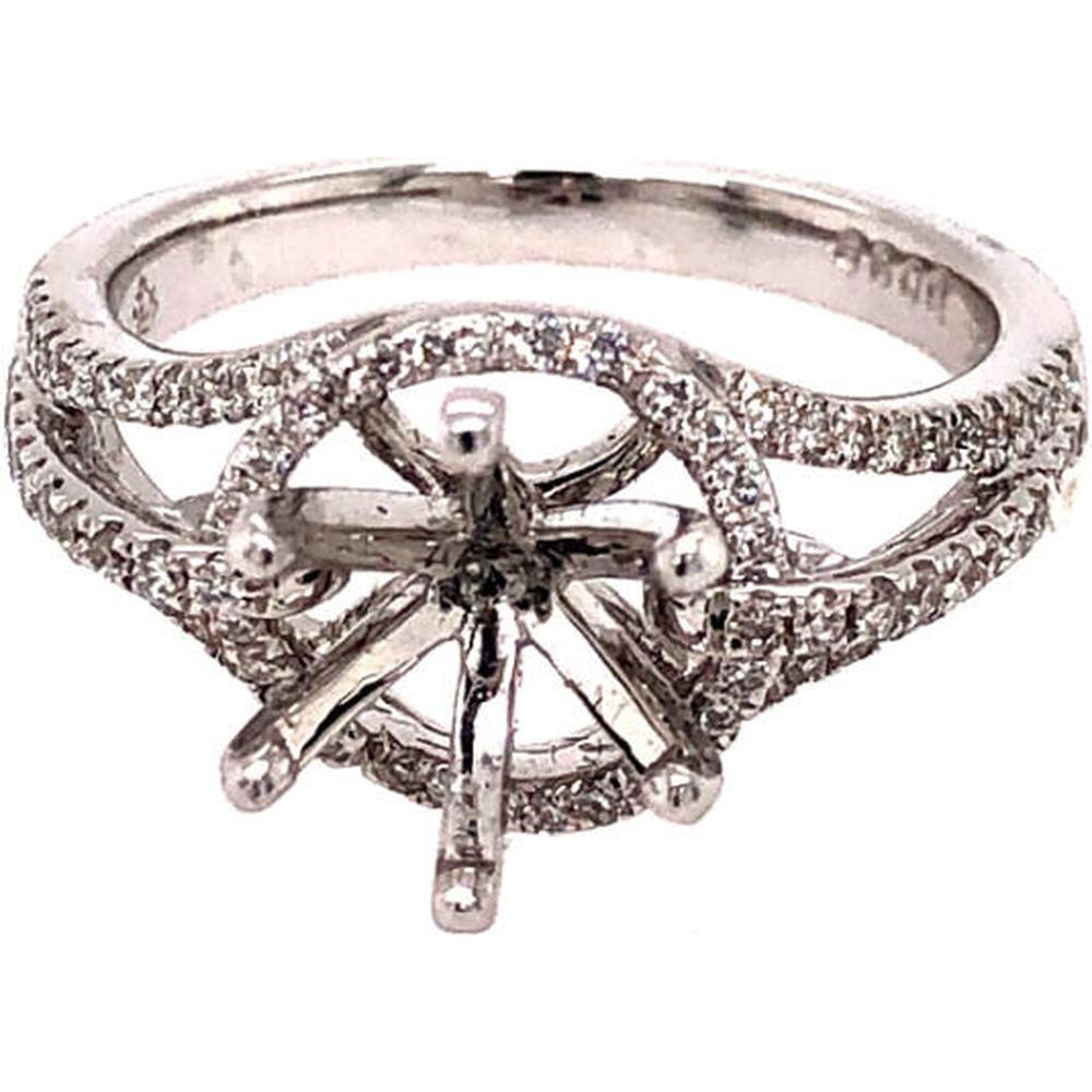 18K White Gold Pavé Diamond Split Shank Ring with Openwork Crossover Design by Afarin