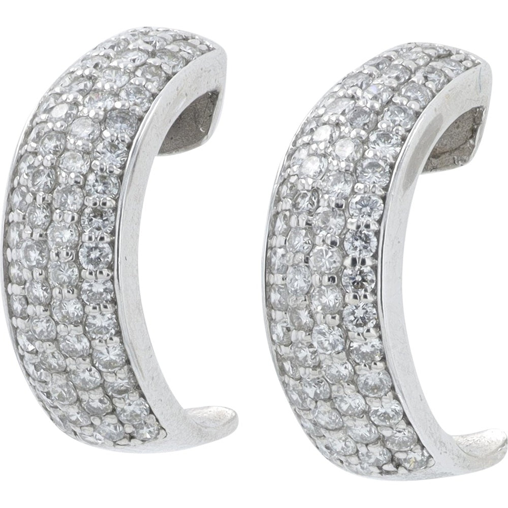 18K White Gold Pavé-Set Diamond C-Hoop Earrings - 1.00 Carat Total Diamond Weight