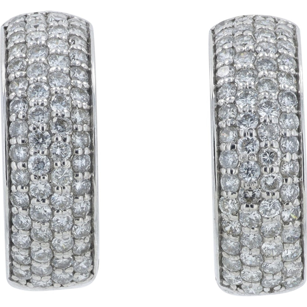 18K White Gold Pavé-Set Diamond C-Hoop Earrings - 1.00 Carat Total Diamond Weight