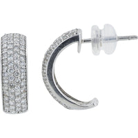 18K White Gold Pavé-Set Diamond C-Hoop Earrings - 1.00 Carat Total Diamond Weight