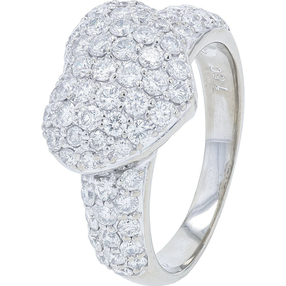 18K White Gold Pavé Set Diamond Heart Ring - 1.50 Carat Total Diamond Weight