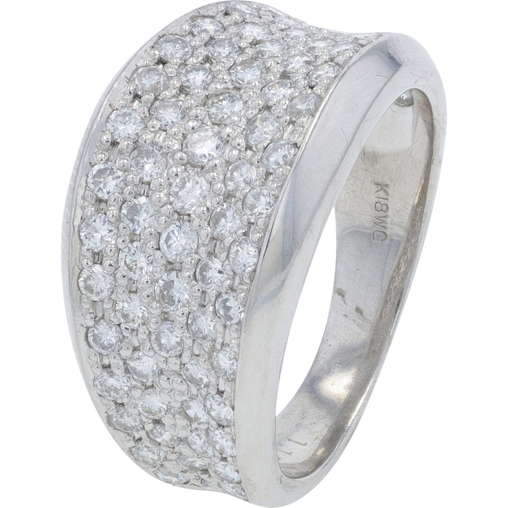 18K White Gold Pave-Set Wide Diamond Band with Round Diamonds - 1.15 Carat Total Diamond Weight