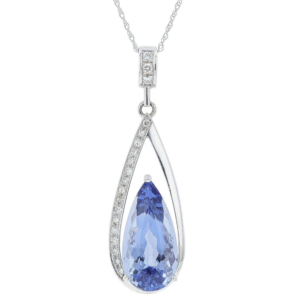 18K White Gold Pear-Cut Beryl Pendant with Pavé-Set Diamond Accents - 5.59 Carat Main Gemstone and 0.23 Carat Total Diamond Weight