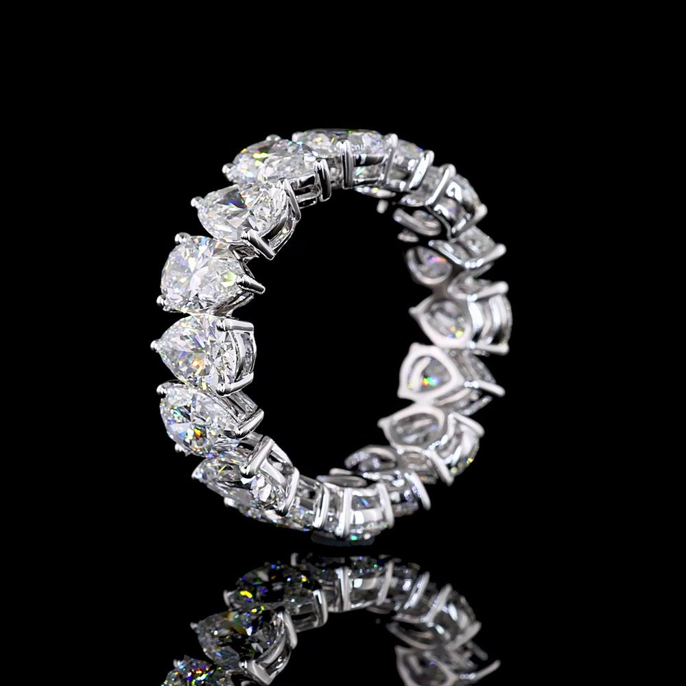 18K White Gold Pear Shape Eternity Band with North-South Prong Set Lab Diamonds - 5.82 Carats Total Diamond Weight - Covaloro Fine Jewelry