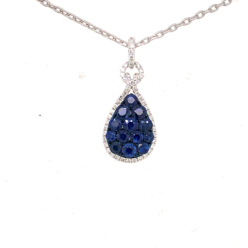 18K White Gold Pear-Shaped Blue Sapphire and Diamond Halo Pendant Necklace by Afarin