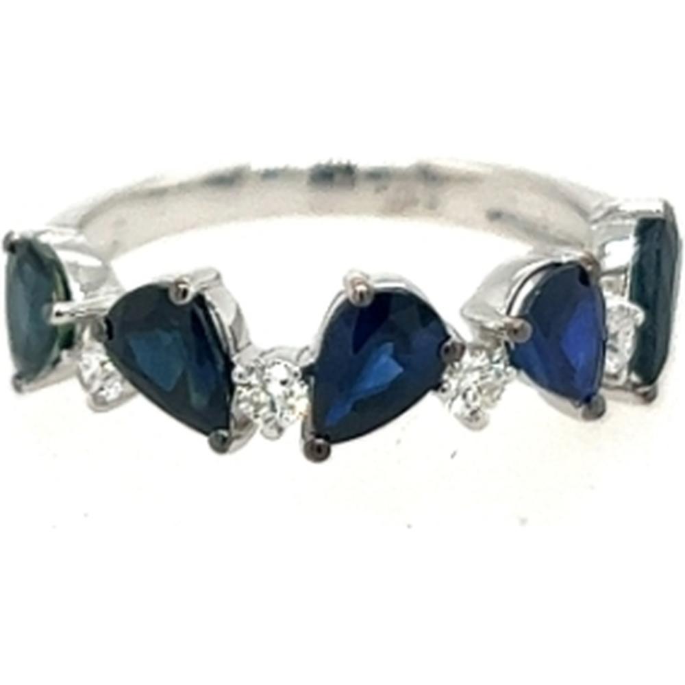 18K White Gold Pear-Shaped Blue Sapphire Ring with Round Diamond Accents by Afarin