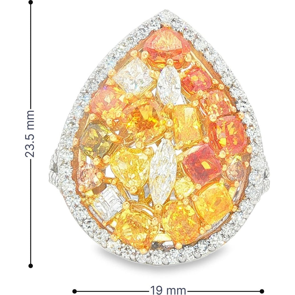 18K White Gold Pear-Shaped Cluster Fashion Ring with Milgrain Halo Set Fancy Yellow Diamonds - 3.48 Carat Total Yellow Diamond Weight and 0.65 Carat Total White Diamond Weight by Auriventus