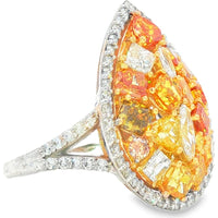 18K White Gold Pear-Shaped Cluster Fashion Ring with Milgrain Halo Set Fancy Yellow Diamonds - 3.48 Carat Total Yellow Diamond Weight and 0.65 Carat Total White Diamond Weight by Auriventus