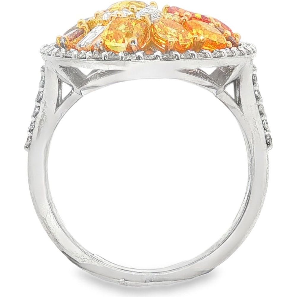 18K White Gold Pear-Shaped Cluster Fashion Ring with Milgrain Halo Set Fancy Yellow Diamonds - 3.48 Carat Total Yellow Diamond Weight and 0.65 Carat Total White Diamond Weight by Auriventus