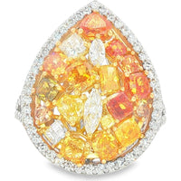 18K White Gold Pear-Shaped Cluster Fashion Ring with Milgrain Halo Set Fancy Yellow Diamonds - 3.48 Carat Total Yellow Diamond Weight and 0.65 Carat Total White Diamond Weight by Auriventus