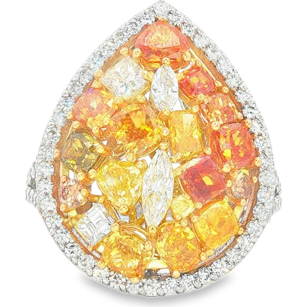 18K White Gold Pear-Shaped Cluster Fashion Ring with Milgrain Halo Set Fancy Yellow Diamonds - 3.48 Carat Total Yellow Diamond Weight and 0.65 Carat Total White Diamond Weight by Auriventus
